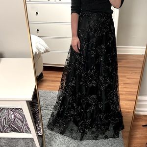 Long Black Floral Skirt